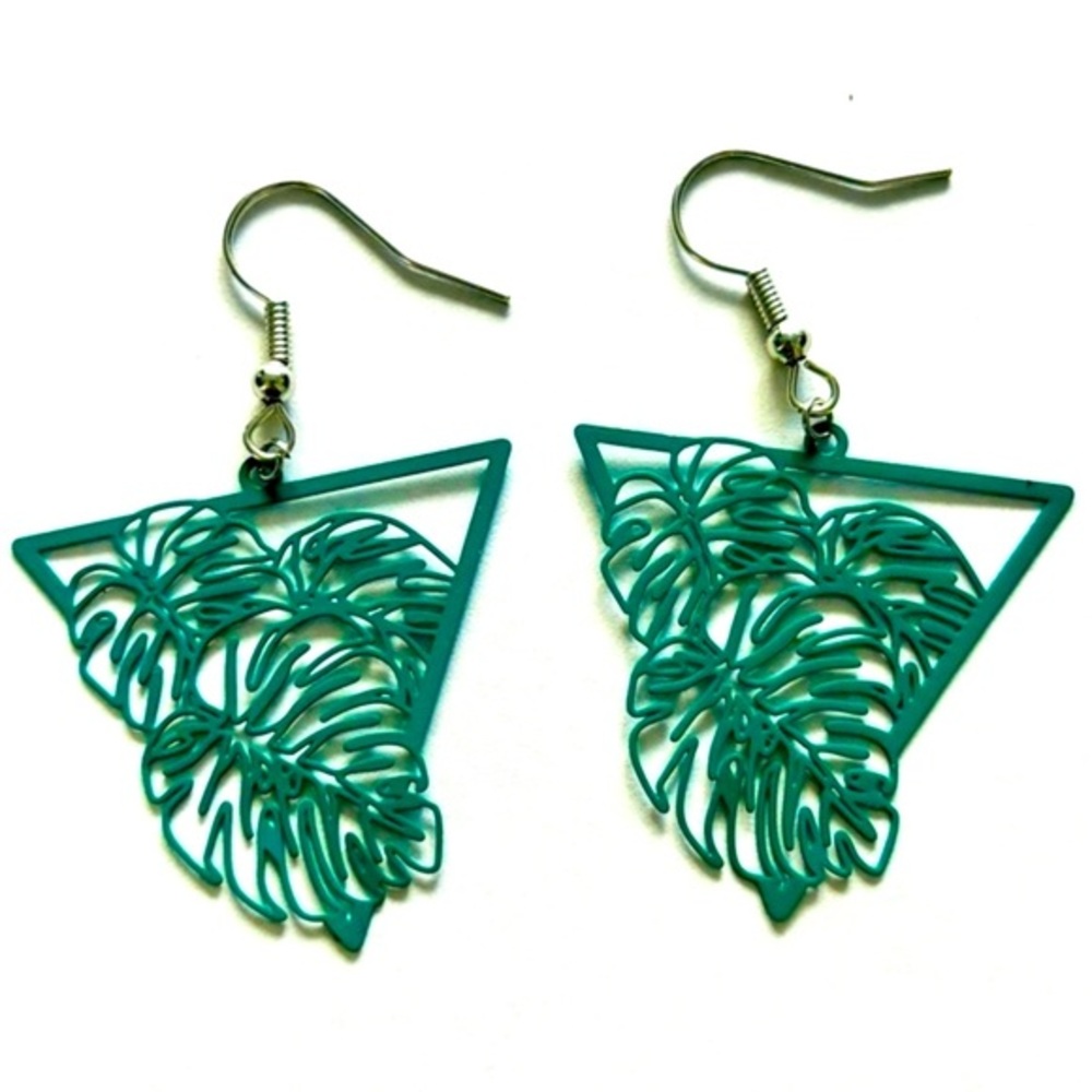 90s Style Monstera Deliciosa Leaf Filigree Earrings, Unworn, NWT